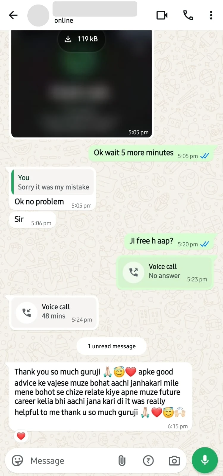 WhatsApp review from a client 3